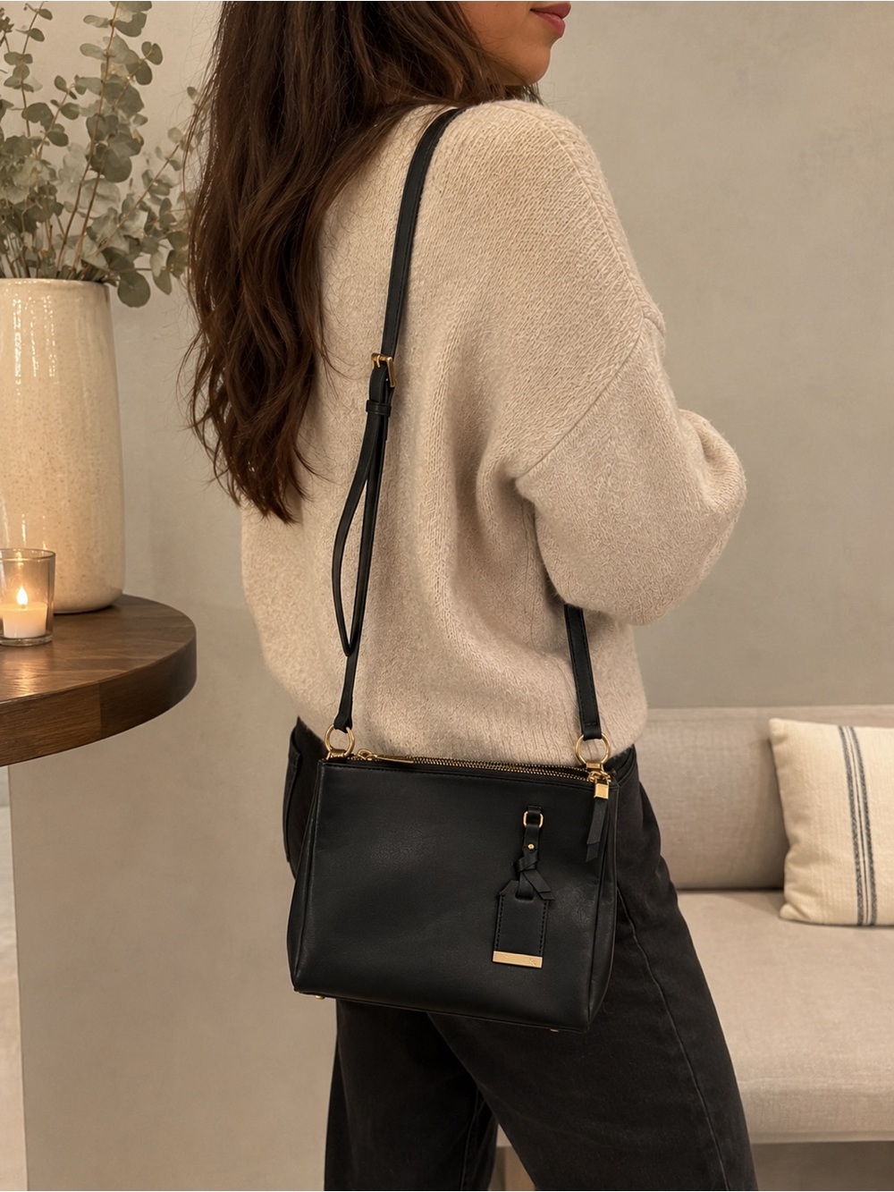 Naturalizer Westside Black Crossbody Bag Triple Zip Gold Hardware - Picture 2 of 12
